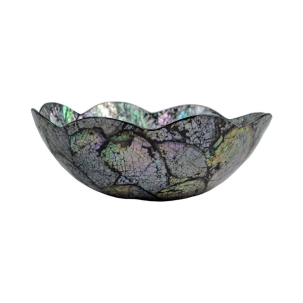 Bandeja Madrepérola Flor Funda Preta  Esverdeada  - 30cm