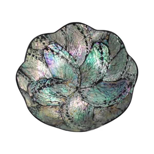 Bandeja Madrepérola Flor Funda Preta  Esverdeada  - 30cm - Imagem 2