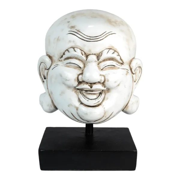 CABEÇA DE BUDA SORRIDENTE BRANCO COM BASE - 32cm