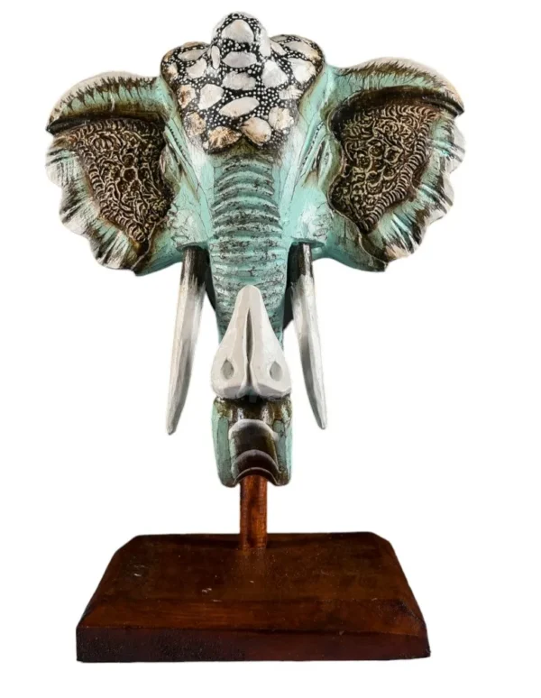CABEÇA ELEFANTE VERDE COM BASE - 55cm