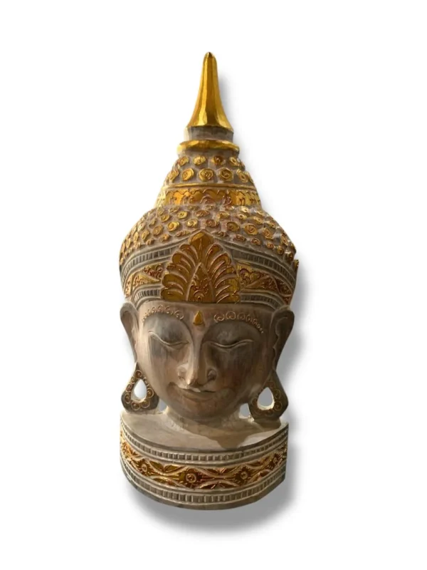 Cabeça de Buda Branca com Detalhes Dourado - 50cm