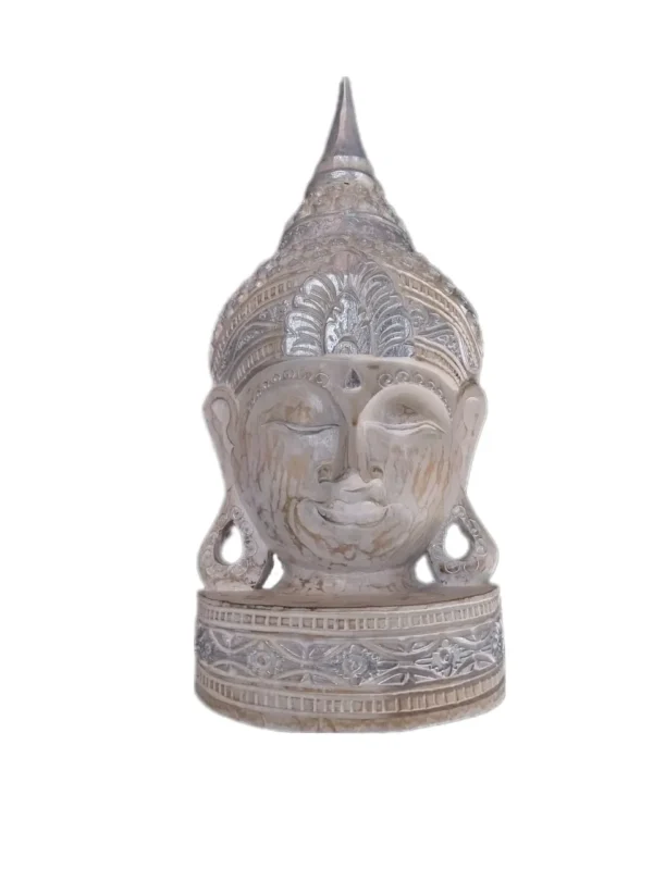 Cabeça de Buda Branca com Detalhes Prata - 50cm