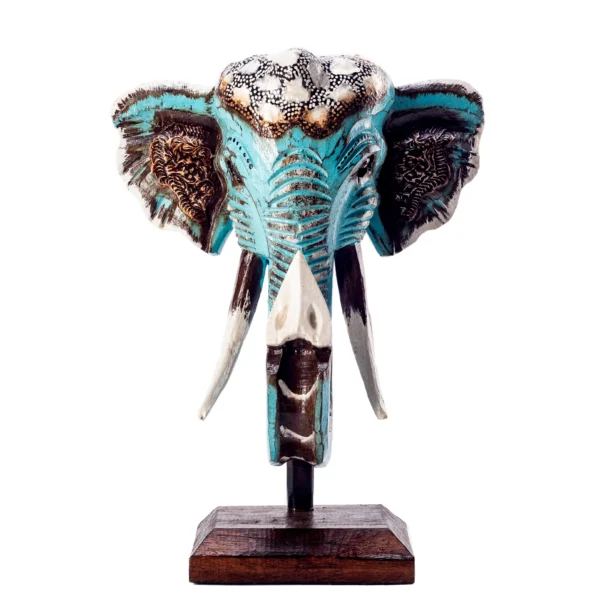 CABEÇA ELEFANTE AZUL COM BASE - 37cm