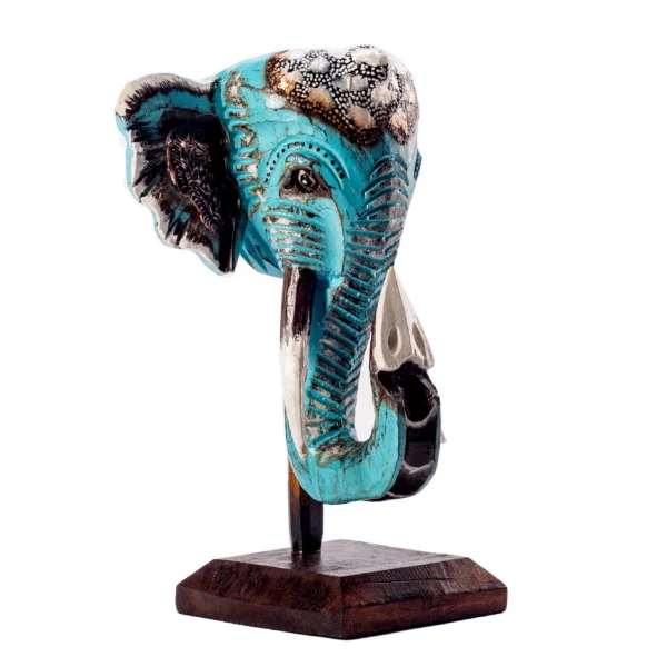 CABEÇA ELEFANTE AZUL COM BASE - 37cm - Imagem 2