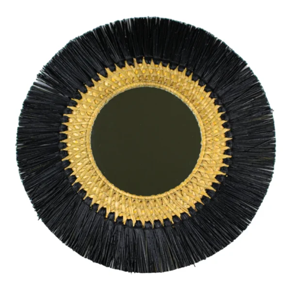 Espelho de Palha  Boho Preto e Natural - 70cm