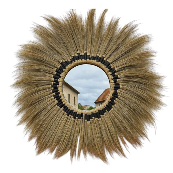 Espelho de Palha e Macrame Preto - 130cm
