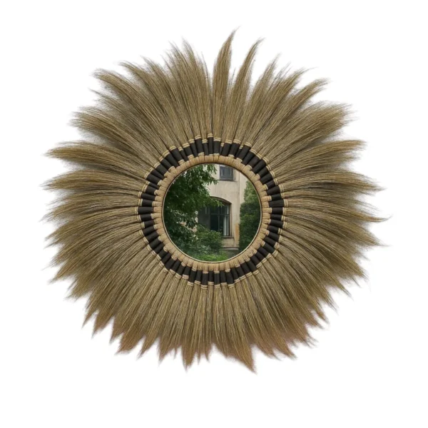 Espelho de Palha e Macrame Preto - 130cm - Imagem 2