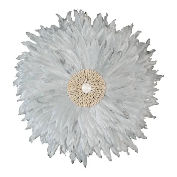 Mandala de Penas Cinza com Búzios - 40cm
