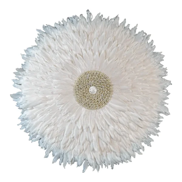Mandala de Penas Brancas com Búzios - 62cm