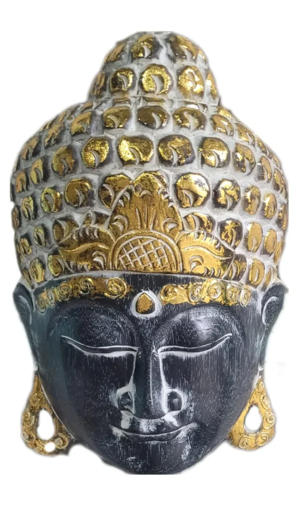 Máscara de Madeira Buda Preto e Dourado - 40cm