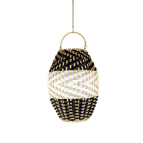PENDENTE RATTAN BRANCO/PRETO/NATURAL L 22 A 33CM - Imagem 2