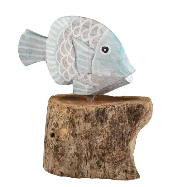 Peixe Azul Claro com Base de Madeira - Imagem 2