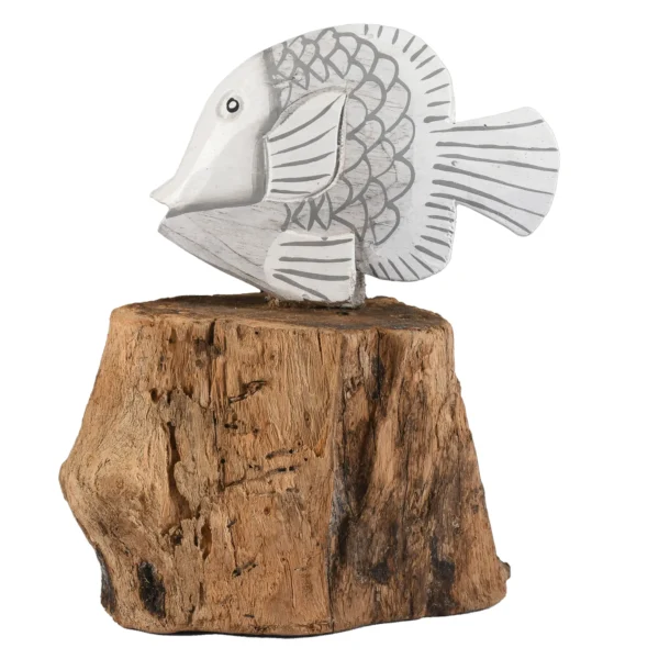 Peixe Branco com Base de Madeira