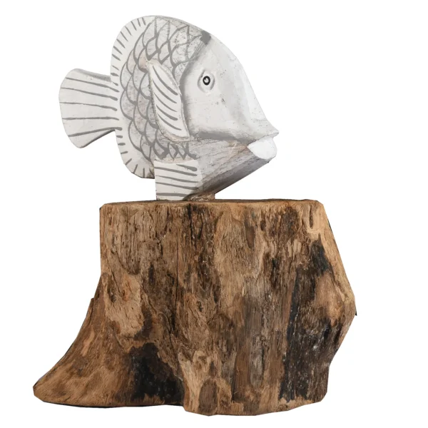 Peixe Branco com Base de Madeira - Imagem 2