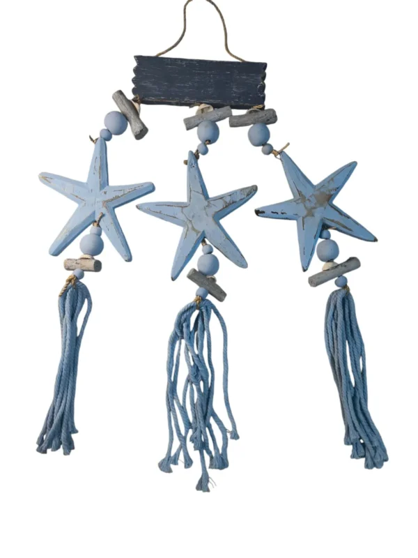 Pendente Tres Estrelas Azul com  Macramê - 50cm