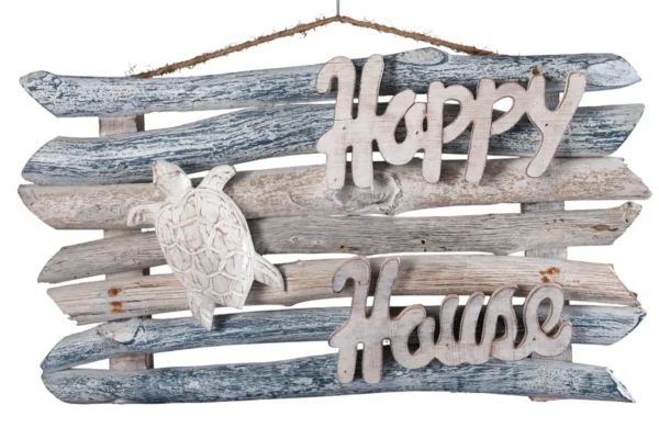 Placa Azul Happy House com Tartaruga - 45x25