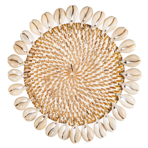 Porta Copo Natural de Rattan com Búzios - 13cm