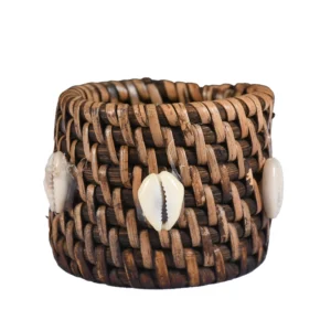 Porta Guardanapo Marrom de Rattan com Búzio - 5cm
