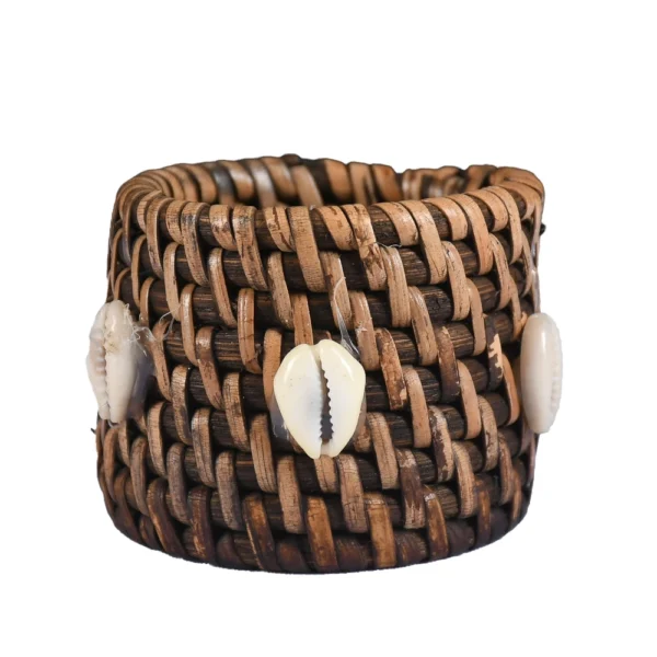 Porta Guardanapo Marrom de Rattan com Búzio - 5cm