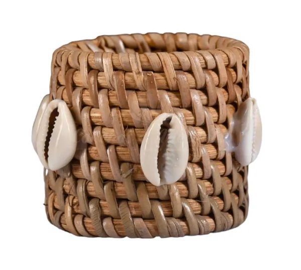 Porta Guardanapo Natural Rattan com Búzios - 5cm