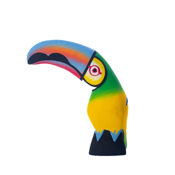TUCANO VERDE E AMARELO COM BICO AZUL 10 a 12cm
