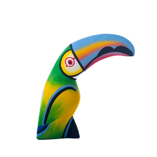 TUCANO VERDE E AMARELO COM BICO AZUL 10 a 12cm - Imagem 2