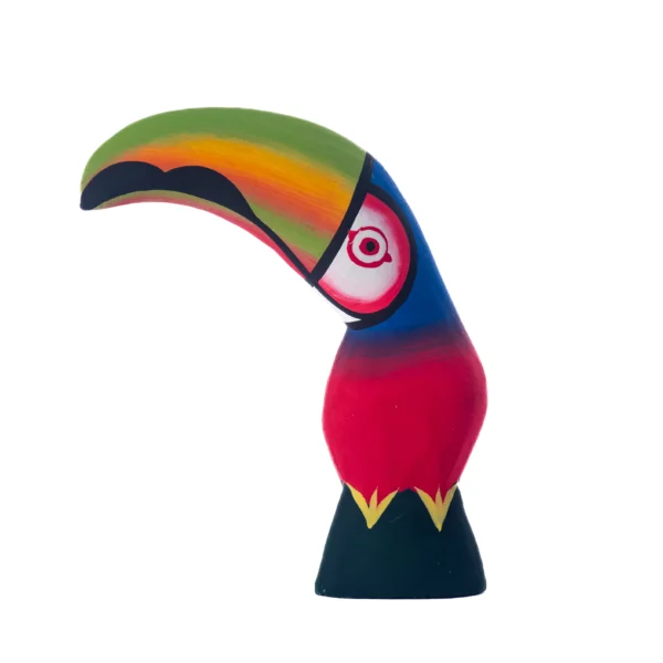 TUCANO VERMELHO E AZUL COM BICO VERDE (10cm)