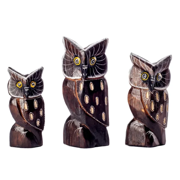 Trio Coruja Marrom Escuro - 19,5x16,5x14,5cm