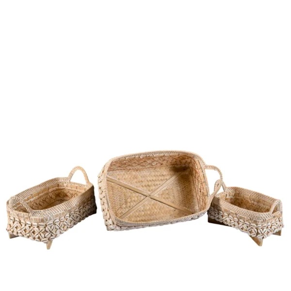 Trio Rattan retangular branco com Buzios - 37x30x24cm - Imagem 2