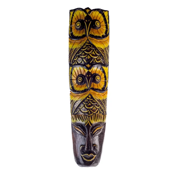 Máscara de Madeira Africana Coruja Dupla - 50cm