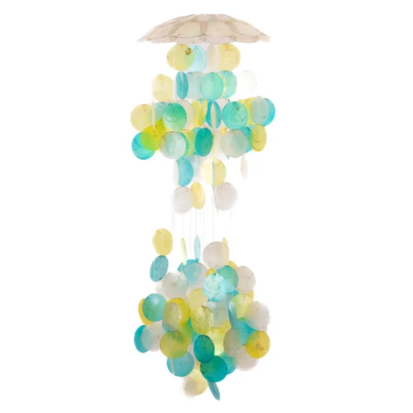 Pendente de Teto - Ostra Vidraça Azul e Amarela - 90cm