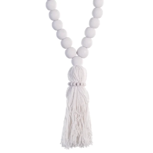 Tassel de Madeira e Macramê Branco - 45cm - Imagem 2