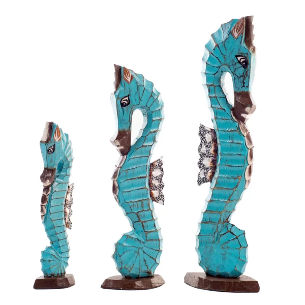 Trio de Cavalo Marinho Azul Turquesa - 50x40x30 - Imagem 2