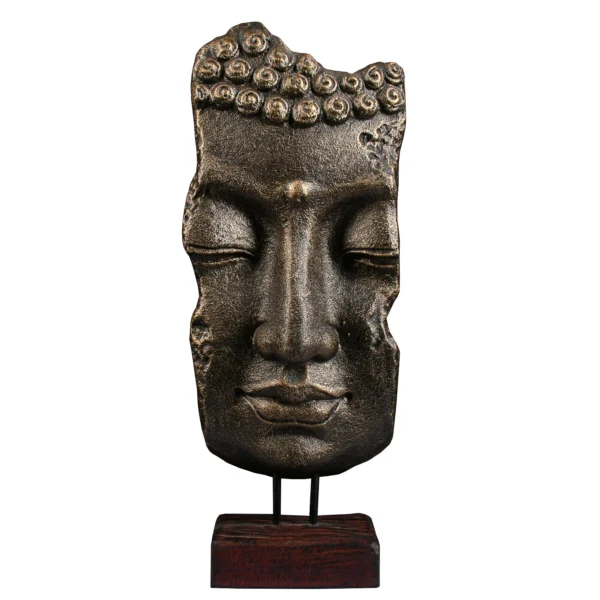 Mascara de Buda Dourada com Base - 27X15X70cm