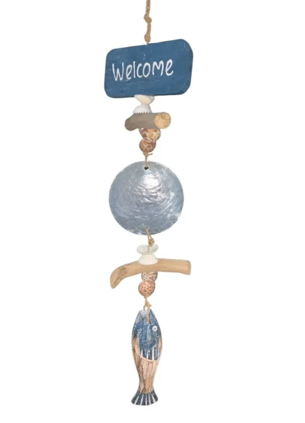 Mobile Welcome Placuna Peixe Natural e Azul Escuro - 46cm