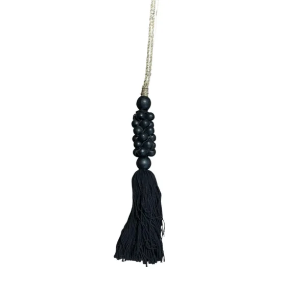 Tassel Preto Macrame e Madeira  - 40cm