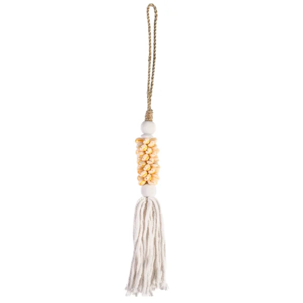 Tassel de Búzios Amarelo e Macramê Branco - 40cm