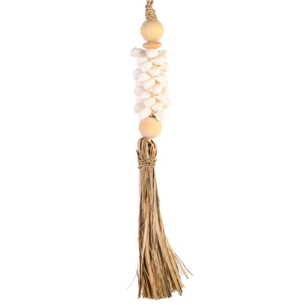 CONTR24 - Tassel de Caramujo Moon Branco e Palha Natural - 40cm