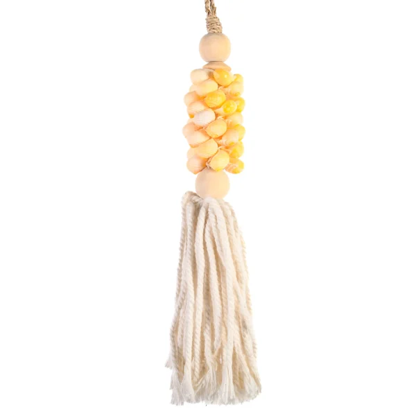 CONTR24 - Tassel de Caramujo Nerita  Laranja e Macramê Branco - 40cm - Imagem 2