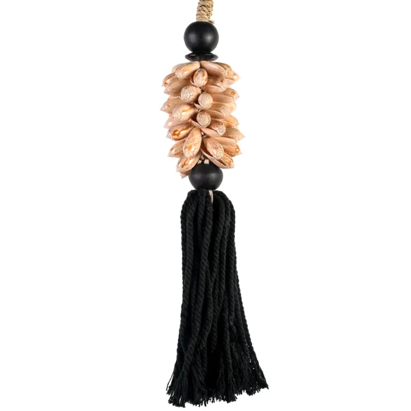 CONTR24 - Tassel de Caramujo Oive Rosa e Macramê Preto - 40cm - Imagem 2