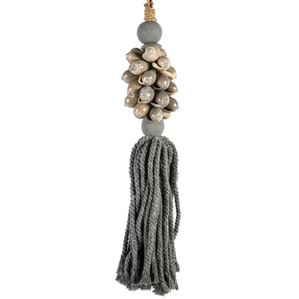 CONTR24 - Tassel de Caramujo Olive Cinza e Macramê Cinza - 40cm - Imagem 2