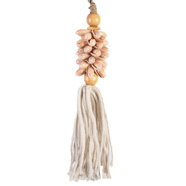 CONTR24 - Tassel de Caramujo Olive Rosa e Macramê Branco - 40cm - Imagem 2
