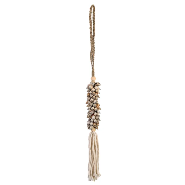 Tassel de Caramujos Naturais e Macramê Branco - 70c