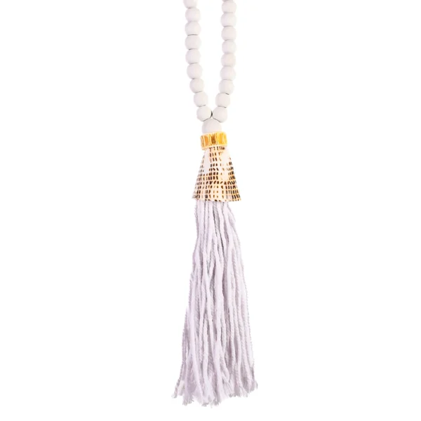 CONTR24 - Tassel de Madeira, Caramujo e Macramê Branco - 65cm - Imagem 2