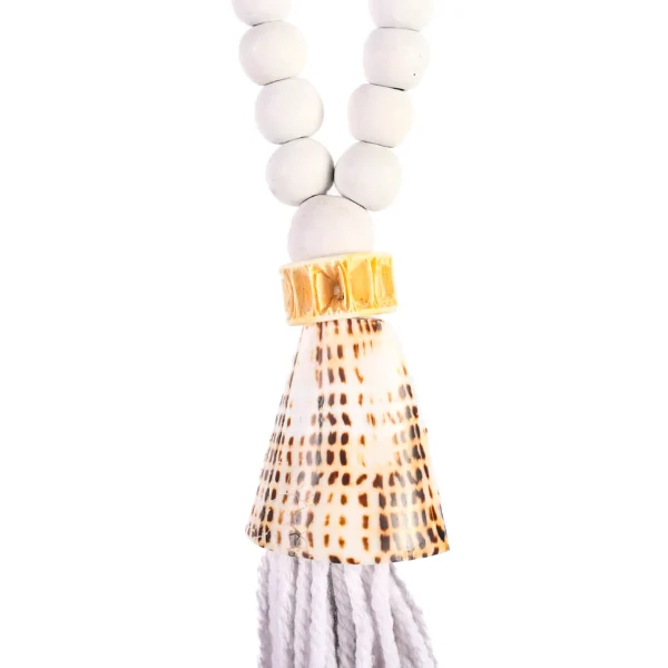 CONTR24 - Tassel de Madeira, Caramujo e Macramê Branco - 65cm - Imagem 3