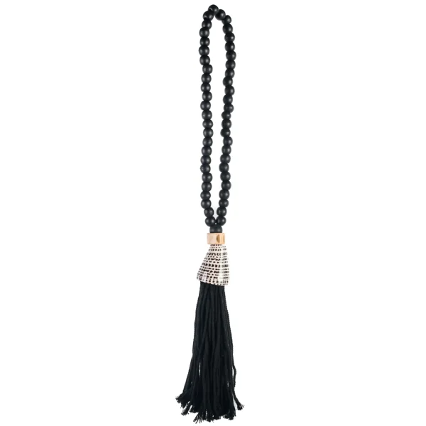 Tassel de Madeira, Caramujo e Macramê Preto - 65cm