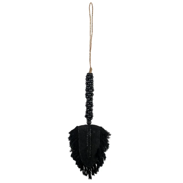 Tassel de Madeira e Folha de Macramê Preta - 75cm