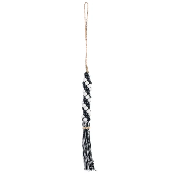 Tassel de Madeira e Macramê Branco e Preto - 70cm