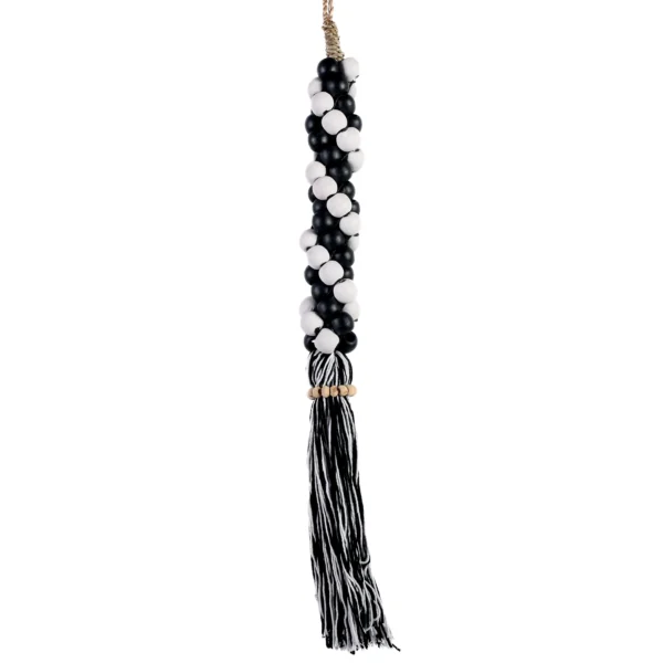 Tassel de Madeira e Macramê Branco e Preto - 70cm - Imagem 2