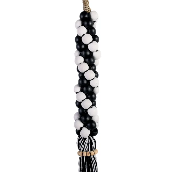 Tassel de Madeira e Macramê Branco e Preto - 70cm - Imagem 3